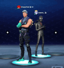 a video game character named chaostek is standing next to another character named beenv