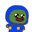 a cartoon of a green frog wearing a blue hoodie and headphones .