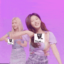 a woman is dancing in front of a purple background and smiling .