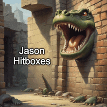 a painting of a dinosaur with the name jason hitboxes on the bottom