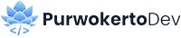 a logo for purwokertodev with a blue flower on top