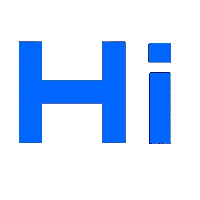 a blue hi sign on a white background .