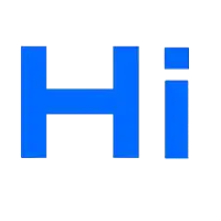 a blue hi sign on a white background .