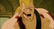 a cartoon character with a surprised look on his face is standing in front of a wall .