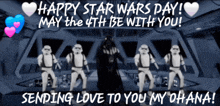 a happy star wars day greeting card with stormtroopers and darth vader