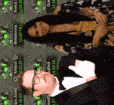 a man in a tuxedo and a woman in a dress are shown in a video