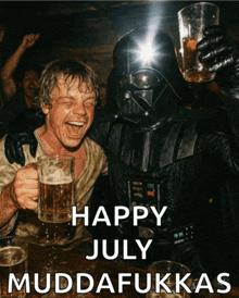 darth vader and luke skywalker are toasting with beer
