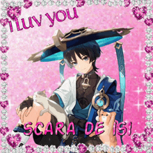 a picture of a boy with the words i luv you scara de is