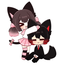 a girl petting a boy 's head with a cat ear
