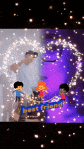 a picture of a man and two children with a sign that says ' best friend '