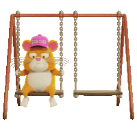 a cartoon mouse wearing a pink hat that says grind sits on a swing