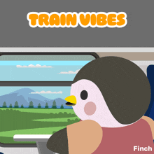 an illustration of a bird on a train with the words train vibes