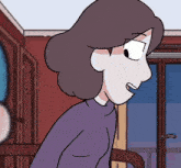 a cartoon drawing of a woman in a purple shirt
