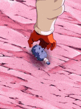 a cartoon character is holding a blue object with spikes
