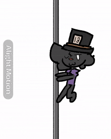 a cartoon character wearing a top hat with the number 13 on it is hanging from a pole