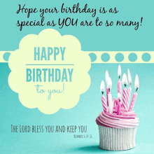 a birthday card with a cupcake and candles and the words " the lord bless you and keep you "