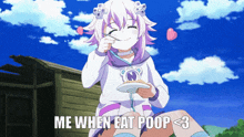 a picture of a girl eating poop with the words me when eat poop < 3 below her