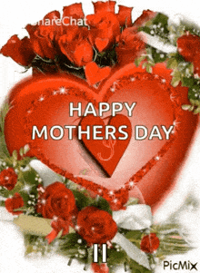 a red heart with the words happy mother 's day written on it