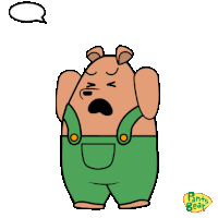 a cartoon bear with a speech bubble that says " pants gear "