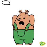 a cartoon bear with a speech bubble that says " pants gear "