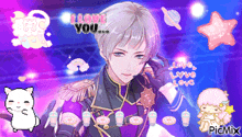 a pixel art of a man with the words " i love you " on the top