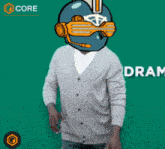 a man with a helmet on his head and the words enjoy life with core on the bottom