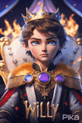 a cartoon of a boy wearing a crown and the word willy on his chest