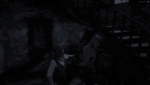 a screenshot of a video game shows a man holding a knife next to a woman