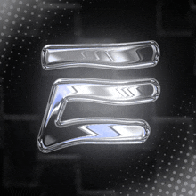 a silver letter e on a black background with dots