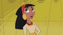 a cartoon character with a red headband stands in front of yellow lockers