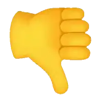 a yellow hand giving a thumbs down on a white background