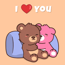 two teddy bears hugging each other with the words i love you behind them