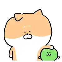 a cartoon drawing of a dog holding a green ball