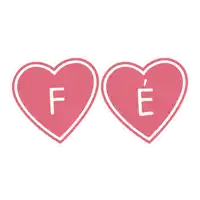 two pink hearts with the letters f and e on them