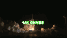 a rocket is being launched with the words nan games written in green