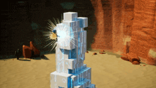 a tower made of blocks with a light coming out of the top
