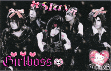 a black and white photo of a girl boss band