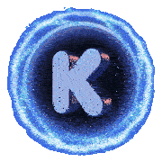 a blue circle with the letter k inside