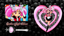 a picture of sailor goth moon with skulls and a heart