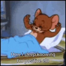 a cartoon of jerry laying in bed with the words " how i sleep knowing i 'm positive elo " on the bottom