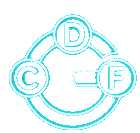 a blue and white circle with the letter d and e on it