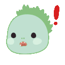 a green monster with a red exclamation point above its head