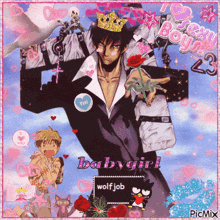 a picture of a man with a crown on his head and the words babygirl wolfjob