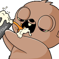 a cartoon drawing of a bear drinking a bunny soda