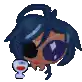 a pixel art drawing of a person with blue hair and sunglasses .