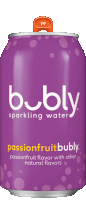 a purple can of bubly sparkling water passionfruit flavor