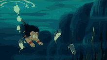 a cartoon drawing of a mountain with a lot of water coming out of it