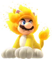 mario is dressed as a lion and has a mustache