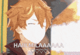 a cartoon character with a mask on his face and the words haiii milaaaa