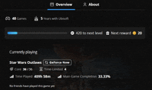 a screenshot of an overview page for a game called star wars outlaws